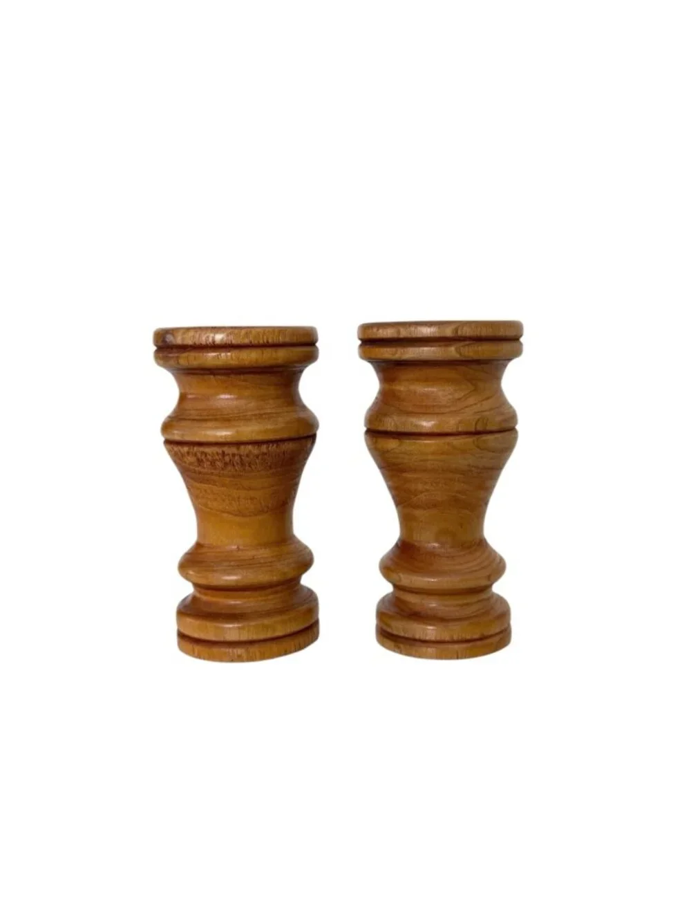 Vintage‎ Pair of MCM Farmhouse Rustic Hand Turned Wooden Candle Holders